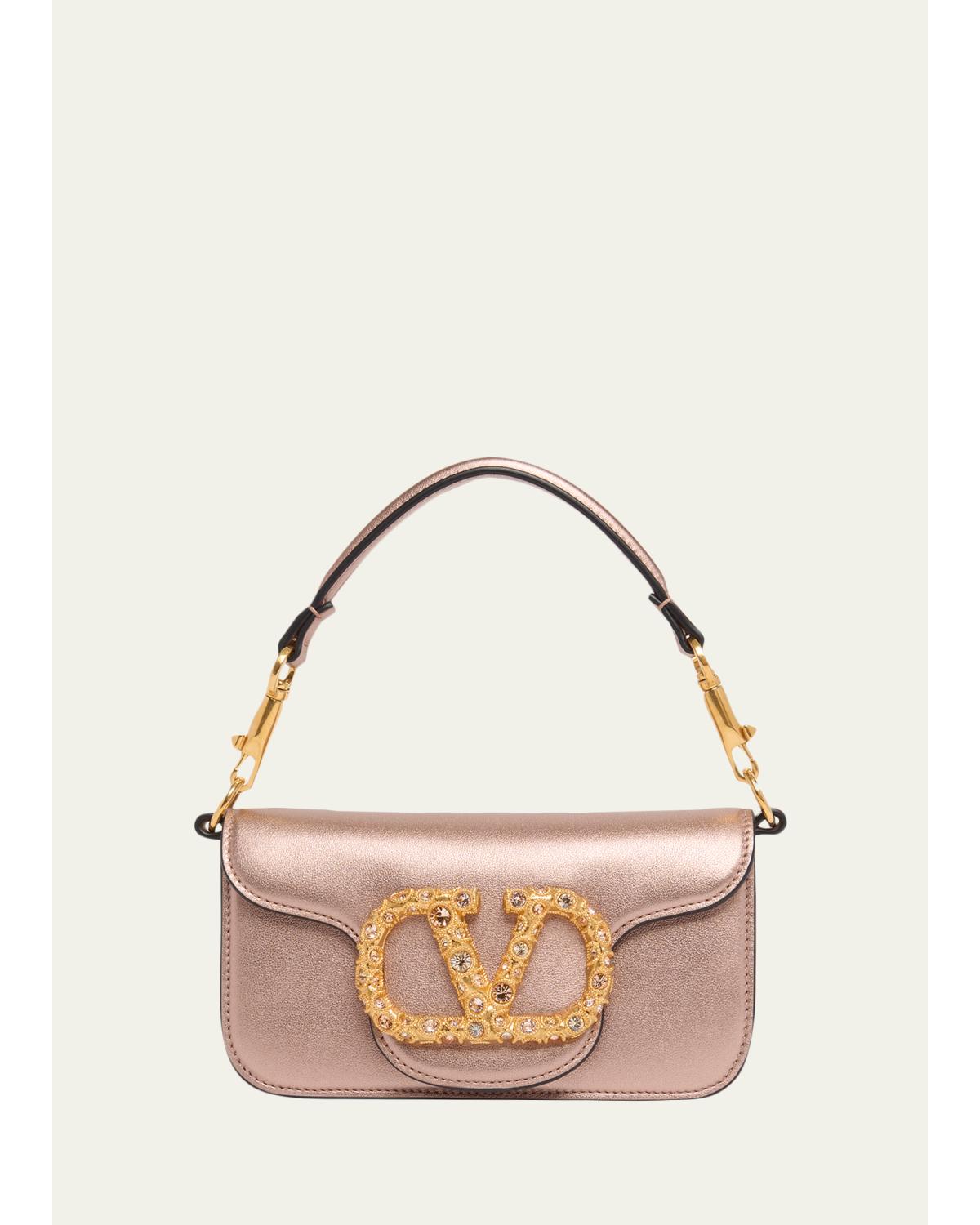 Small Crystal VLogo Metallic Leather Crossbody Bag