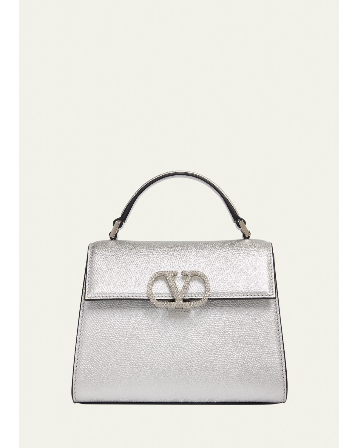 Mini Crystal VLogo Metallic Leather Top-Handle Bag