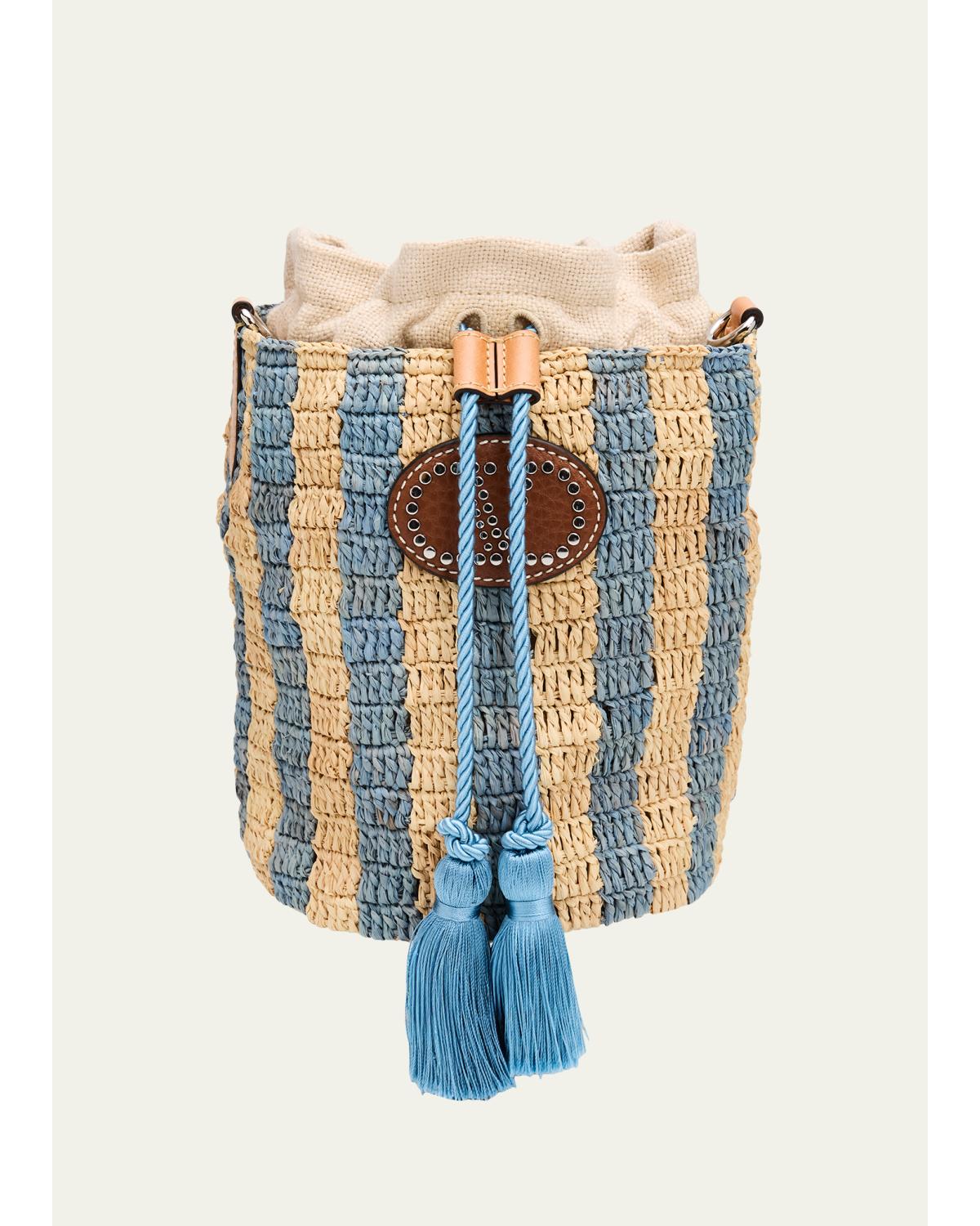 Small Striped Viscose Raffia Bucket Bag