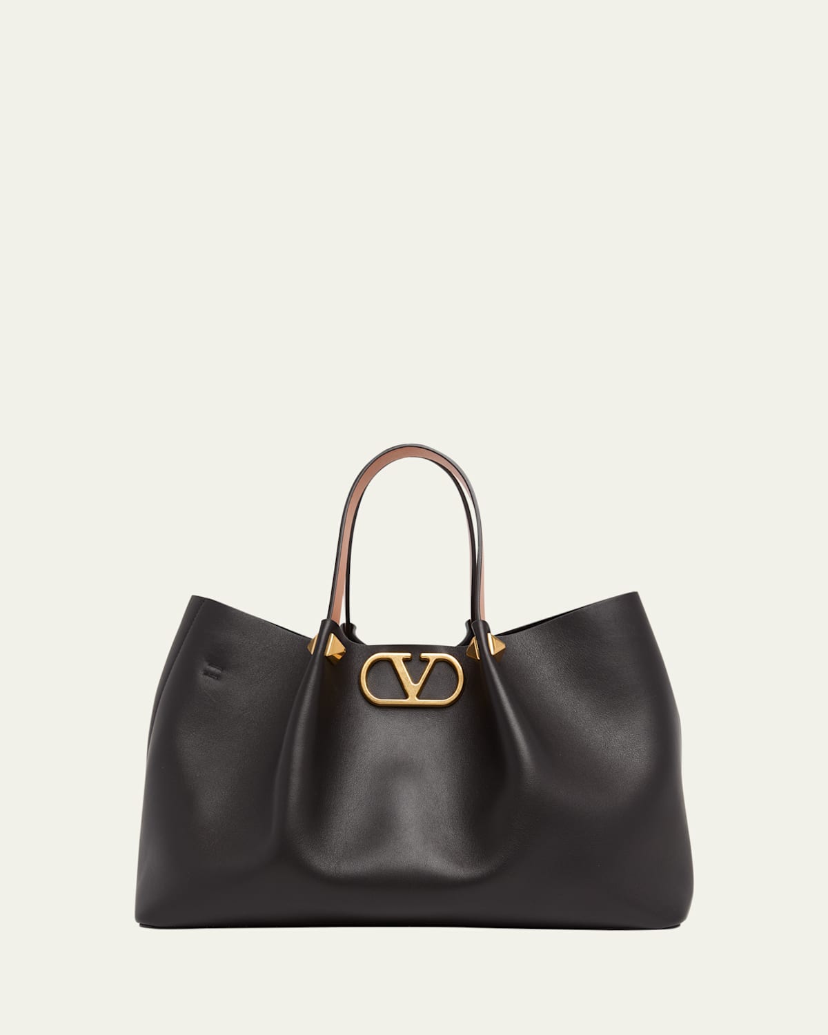 Valentino Garavani Medium Pleated Rockstud Leather Tote Bag