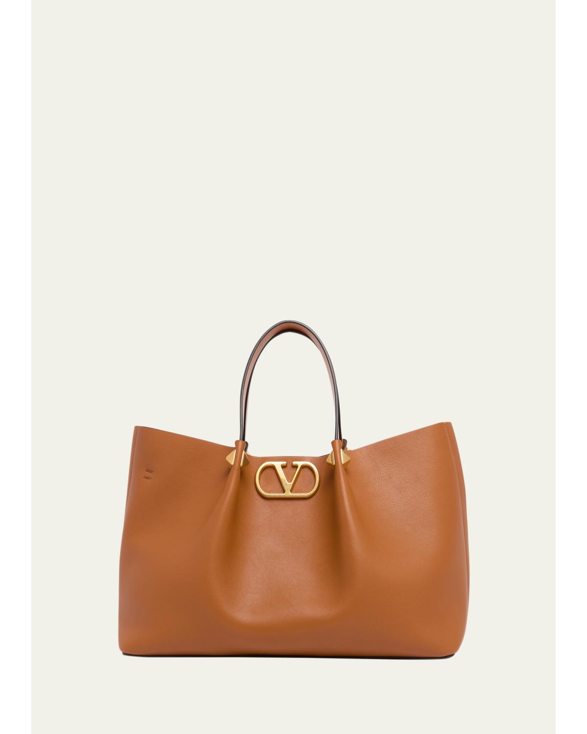 Medium Pleated Rockstud Leather Tote Bag