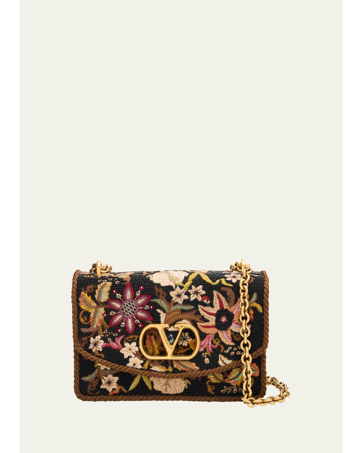 Beaded Floral-Embroidered Shoulder Strap