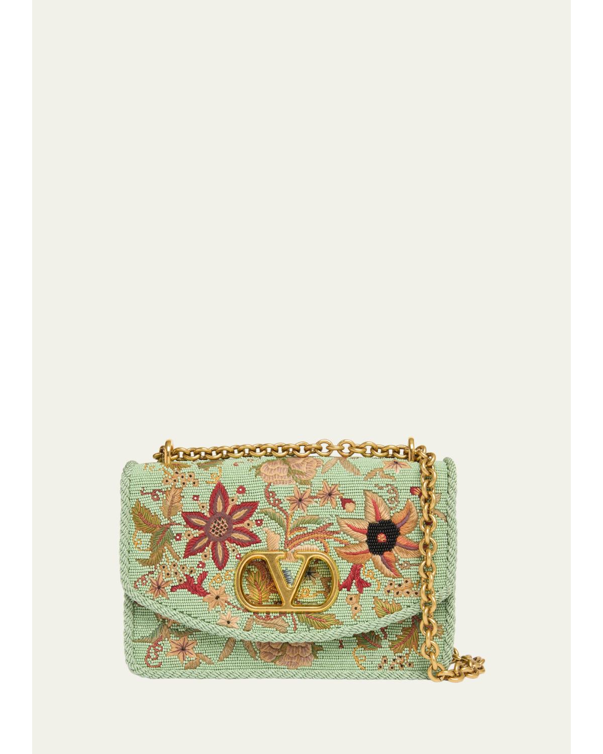 Beaded Floral-Embroidered Shoulder Strap