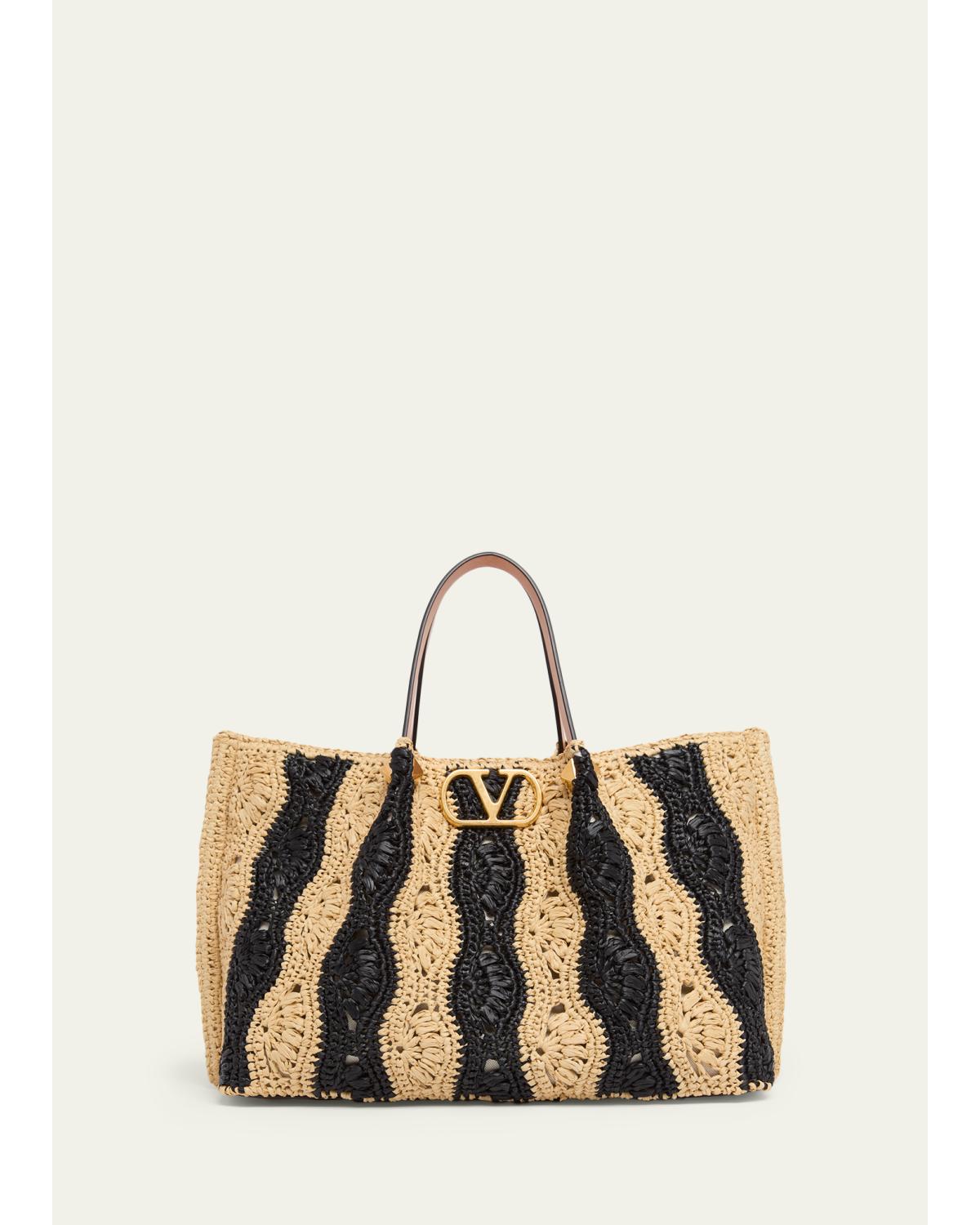 Medium Wavy Striped Viscose Raffia Tote Bag