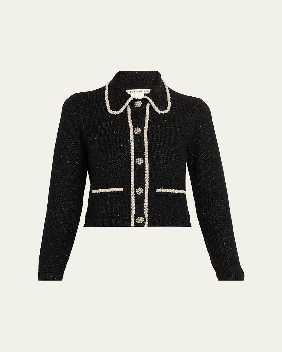 Alice And Olivia Noella Sequined Wool-blend Cardigan In Black