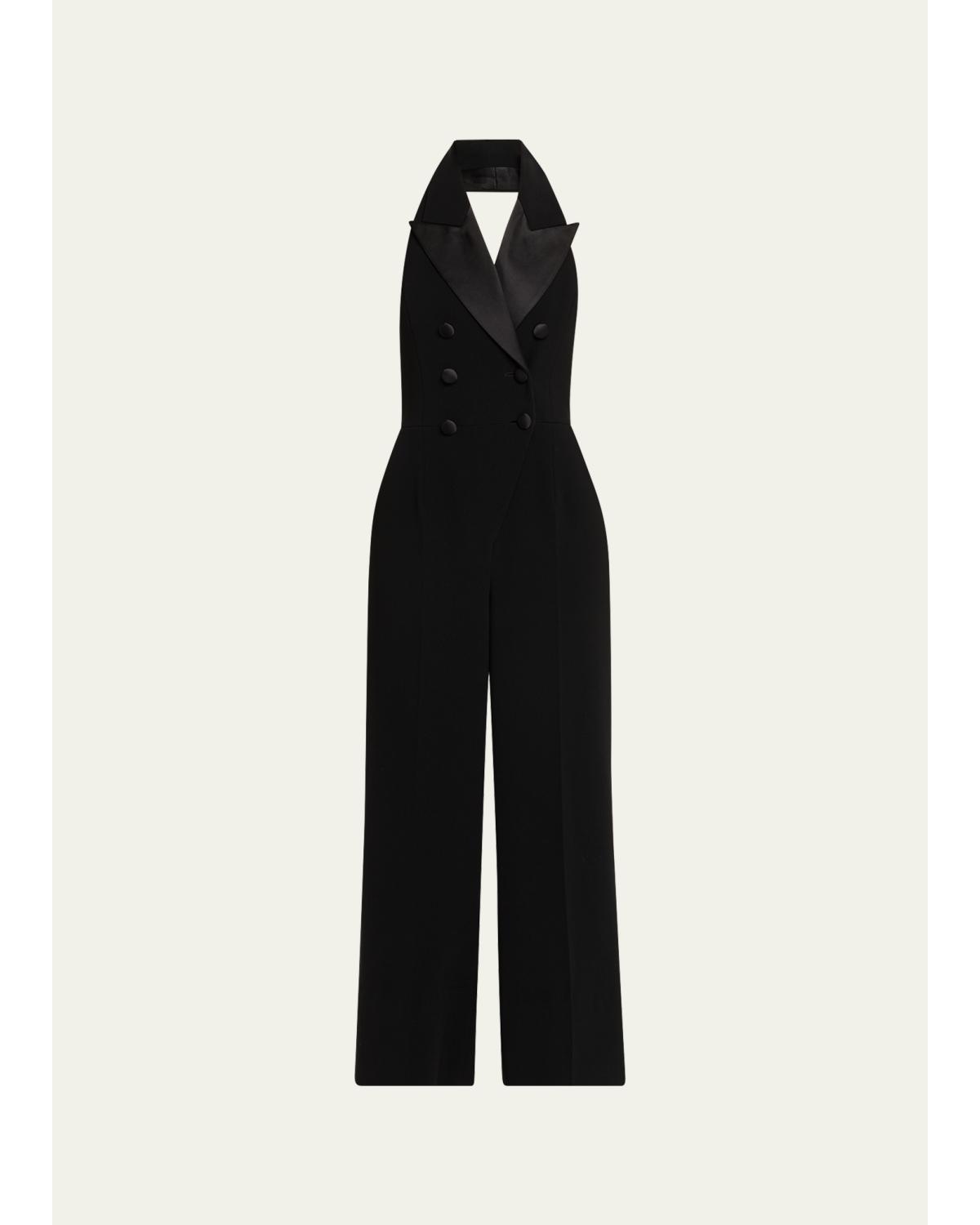 Satin-Lapel Halter Jumpsuit