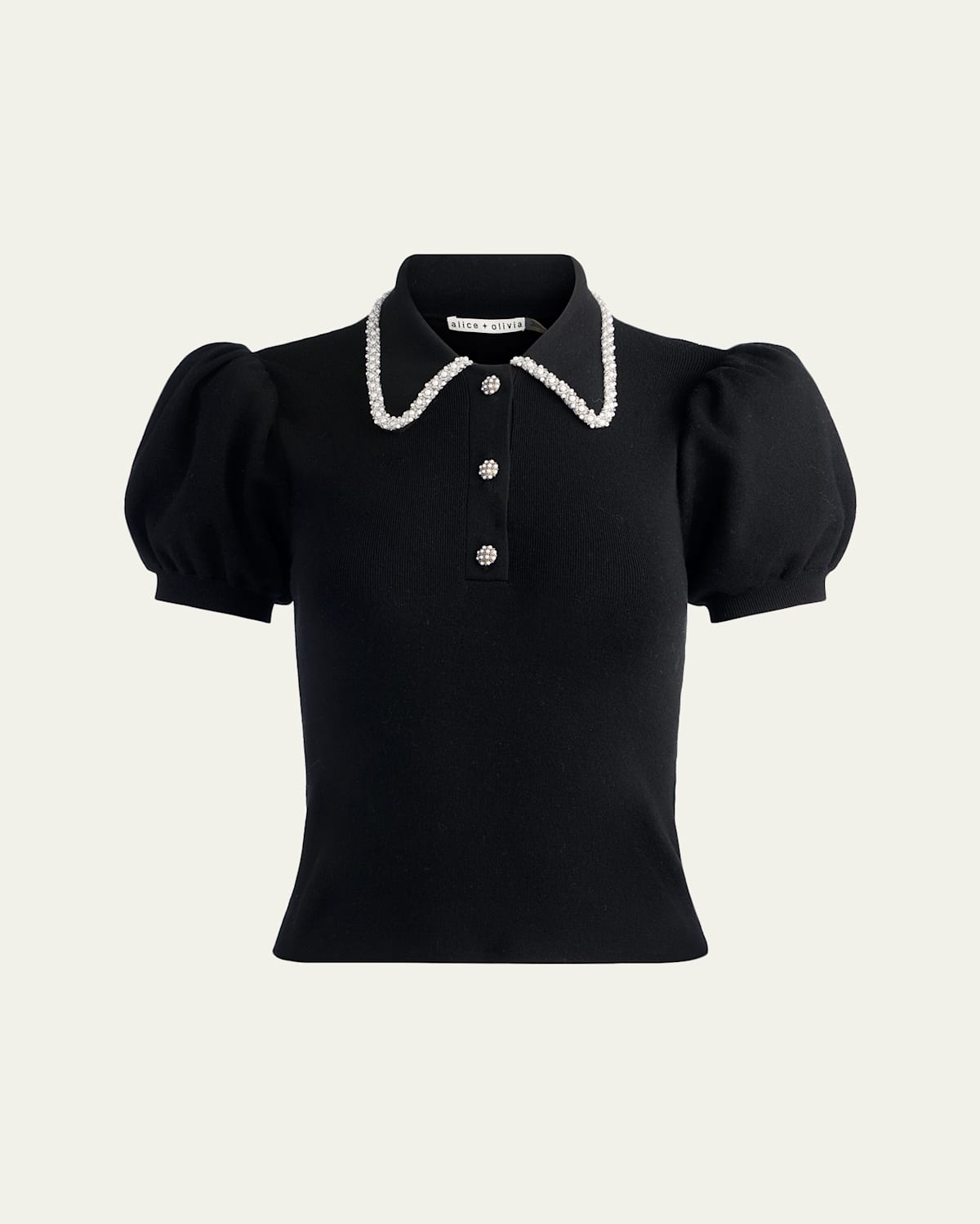 Alice And Olivia Ramona Embellished Puff-sleeve Sweater In Black