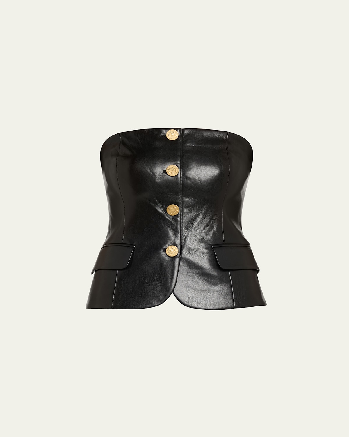 Alice And Olivia Madison Vegan Leather Bustier Top In Black
