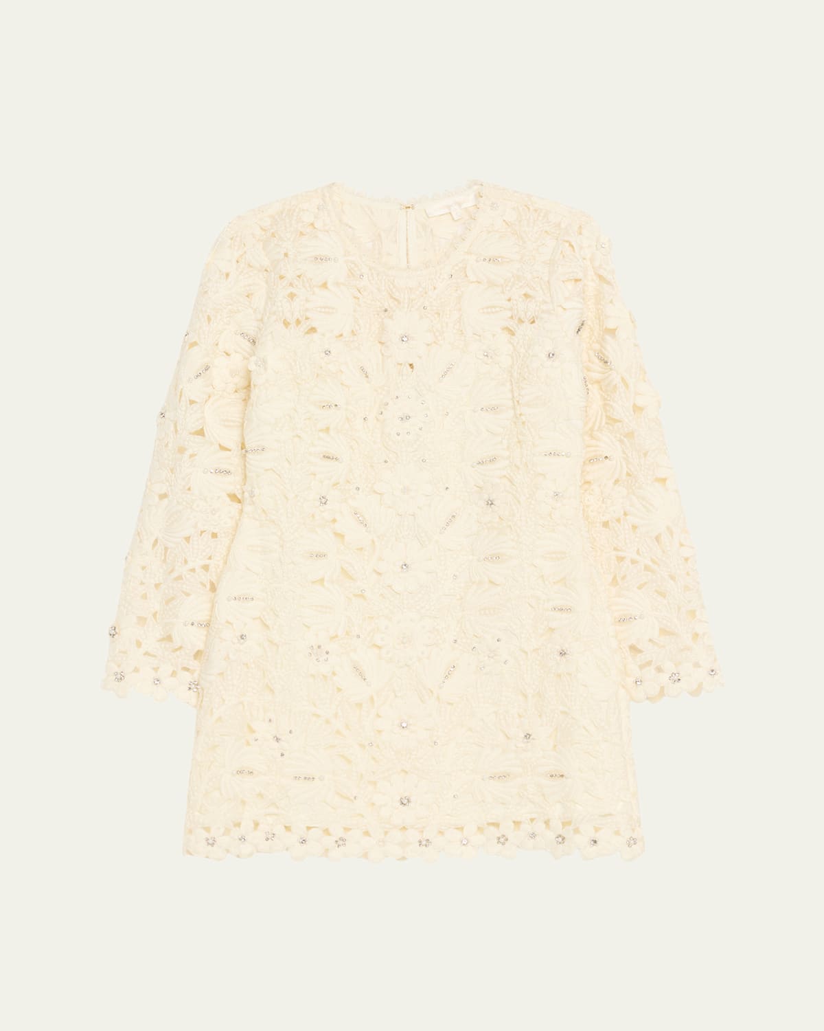 Loveshackfancy Caletta Floral Embroidered Lace Mini Dress In Neutral