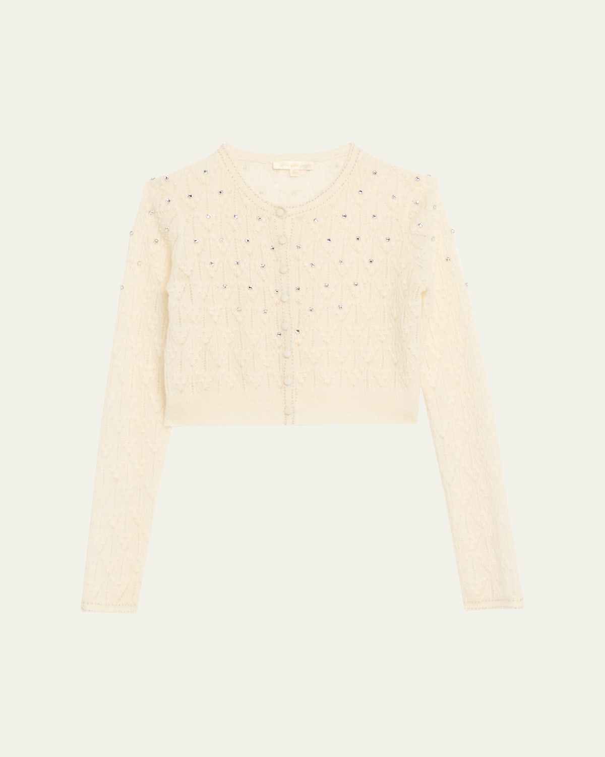 Loveshackfancy Calico Embellished Pointelle-knit Cropped Cardigan In White