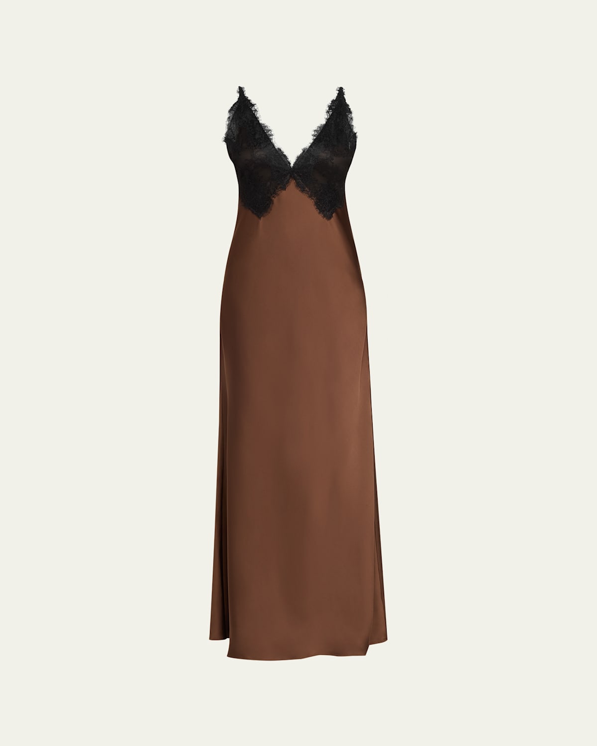 Loveshackfancy Iridia Satin Maxi Slip Dress In Brown