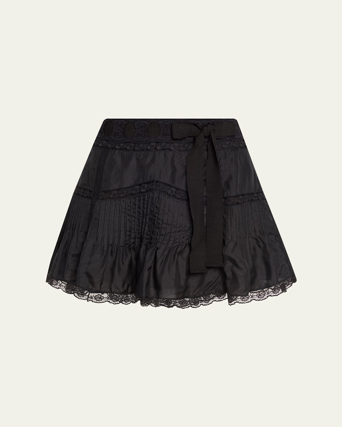 Loveshackfancy Willia Silk Lace-detailed Mini Skirt In Black