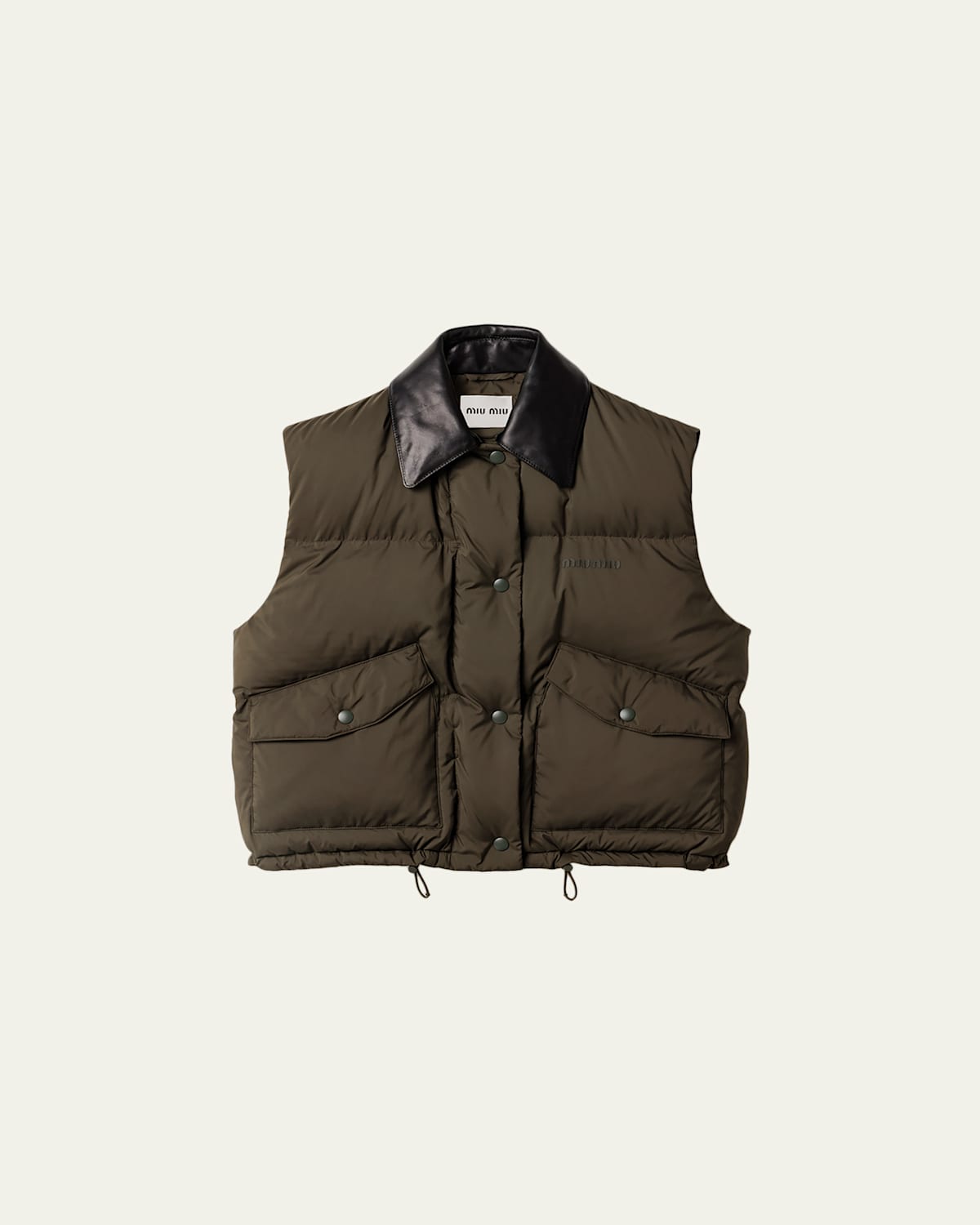 Miu Miu Leather Collar Oversized Puffer Vest In Green