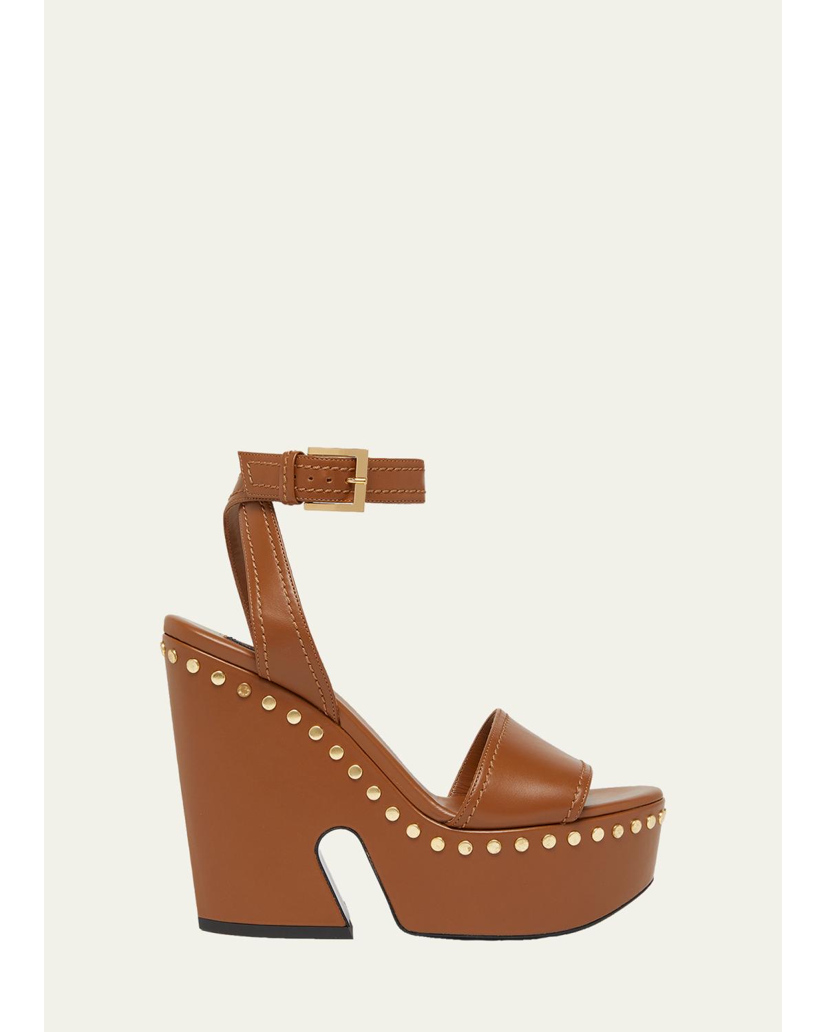 95Mm Platform Leather Clog Sandals
