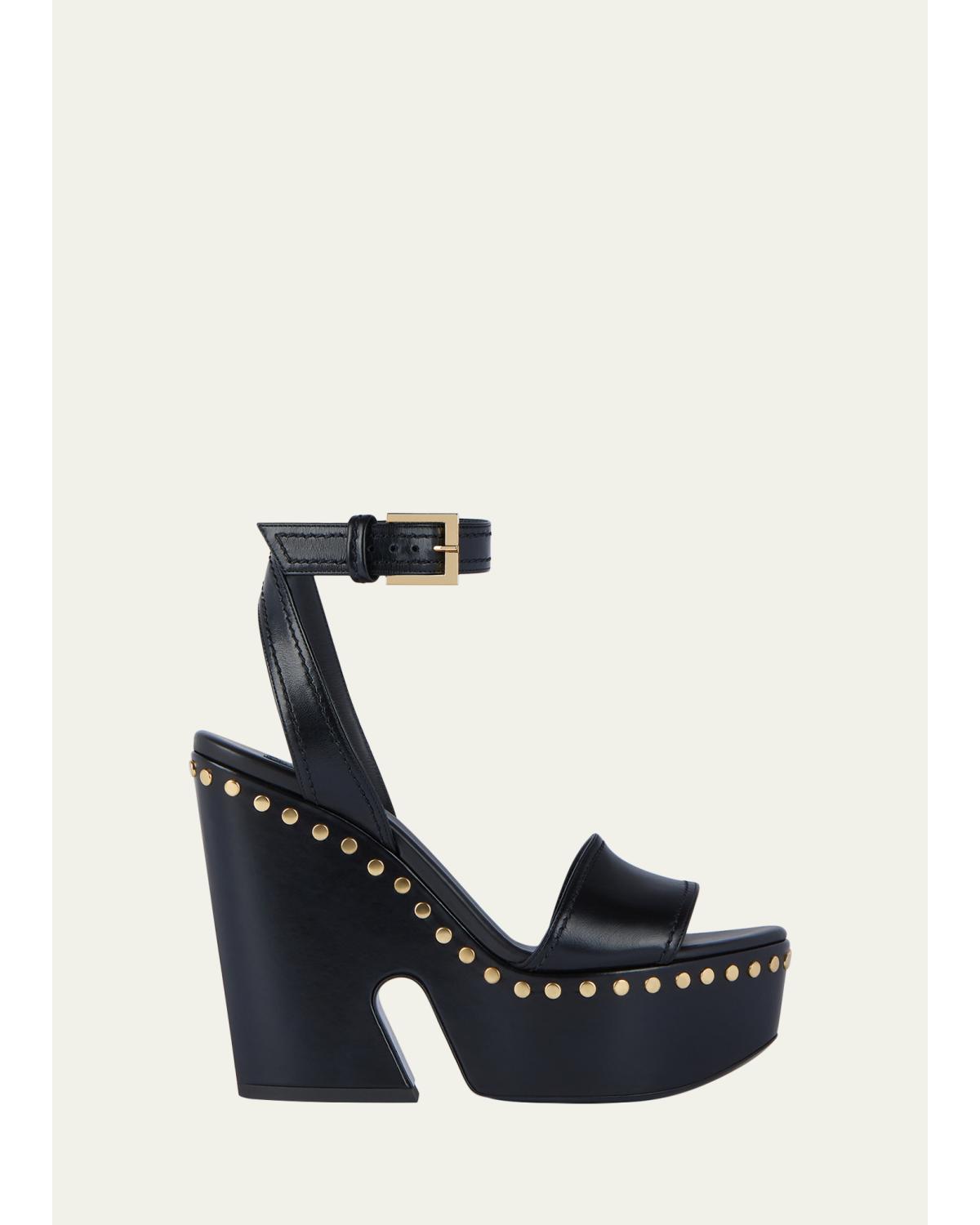 95Mm Platform Leather Clog Sandals