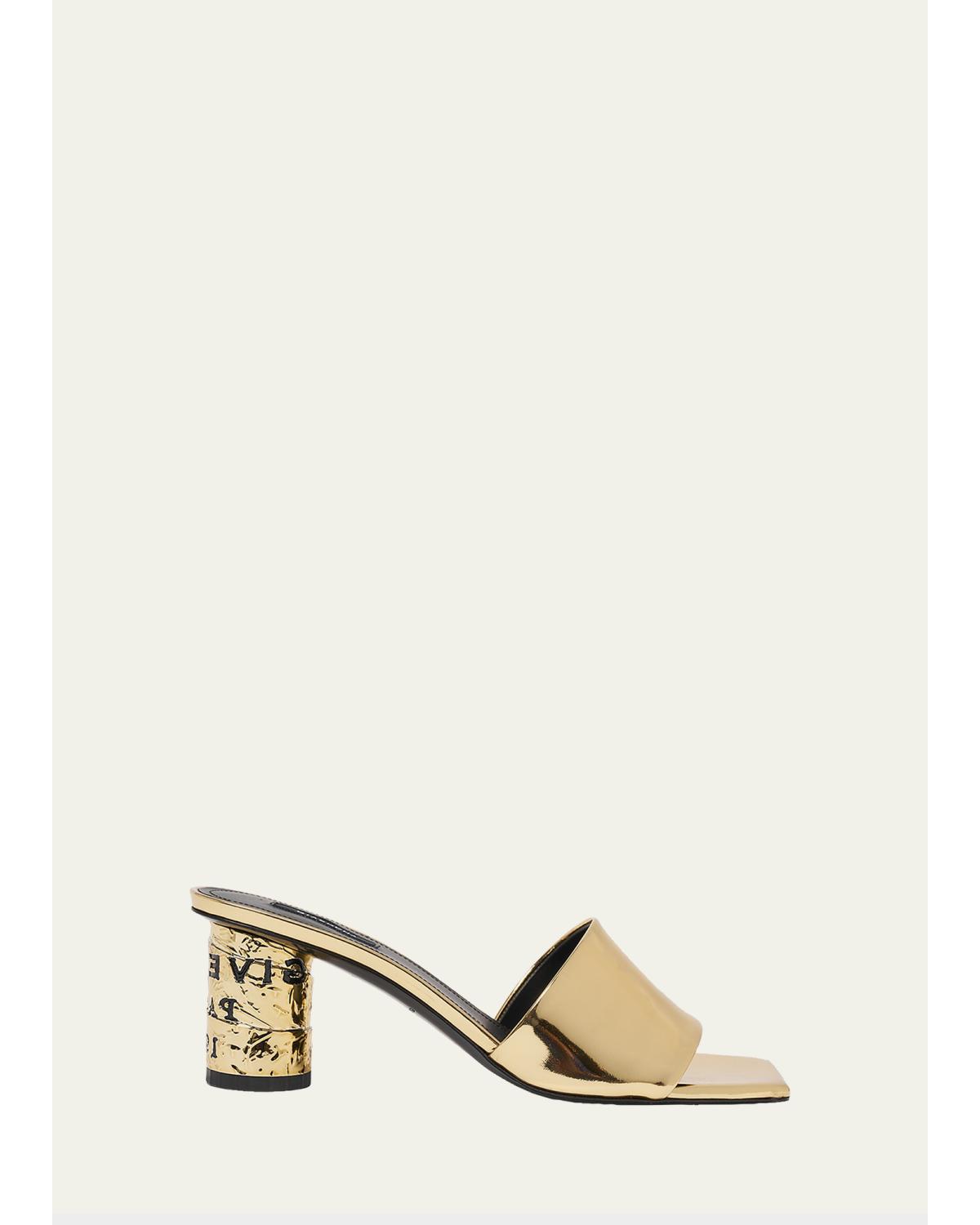 65Mm Logo Heel Metallic Leather Mule Sandals