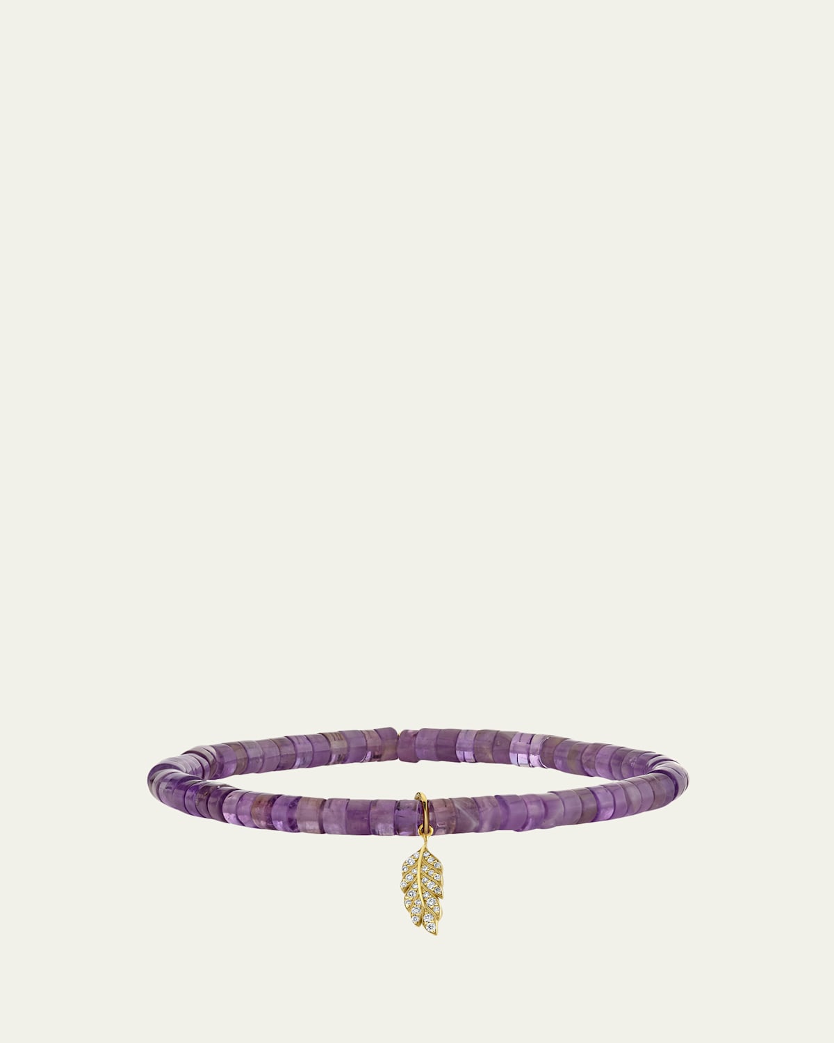 Sydney Evan 14K Gold Diamond Tiny Pave Feather on Amethyst Heishi Bracelet | Thumbnail 4 Sydney Evan 14K Gold Diamond Tiny Pave Feather on Amethyst Heishi Bracelet | Thumbnail 4