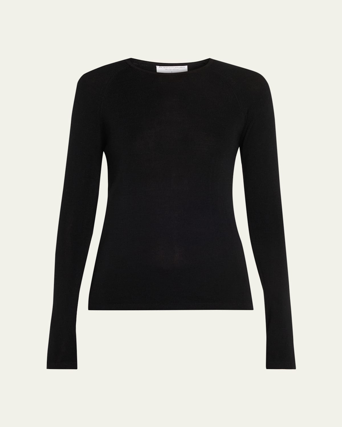 Majestic Crewneck Micro Rib Knit Wool-silk T-shirt In Black
