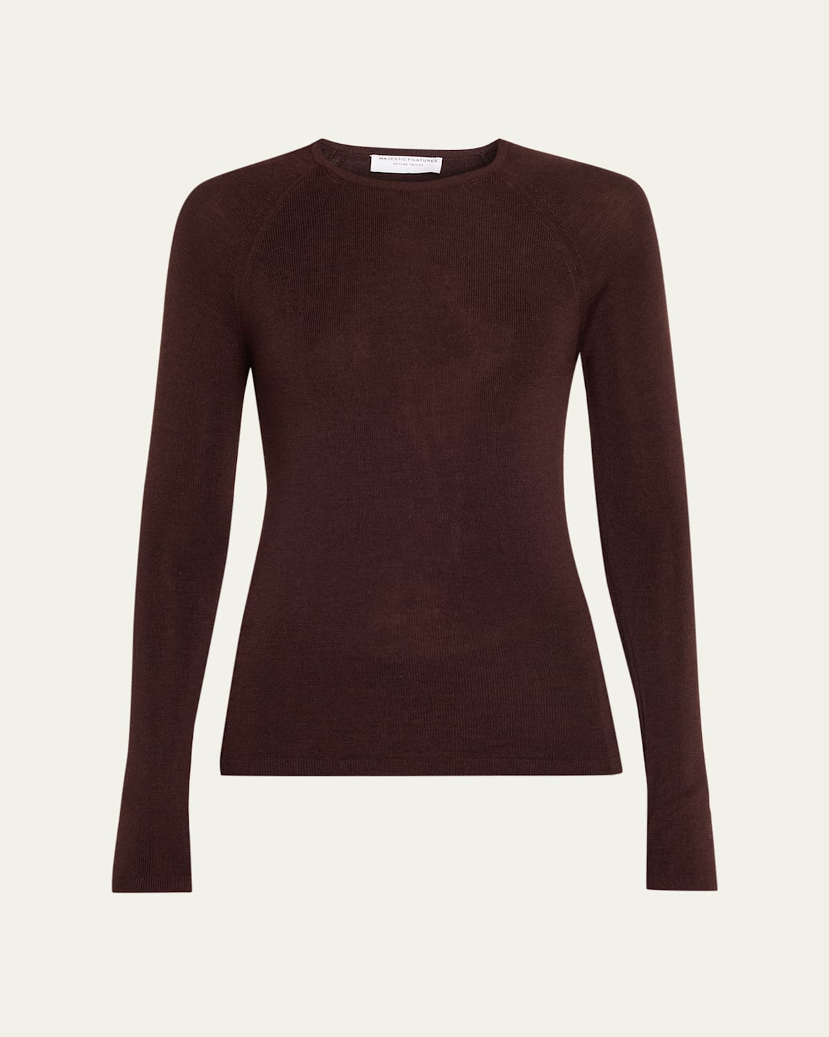 Majestic Crewneck Micro Rib Knit Wool-silk T-shirt In Brown