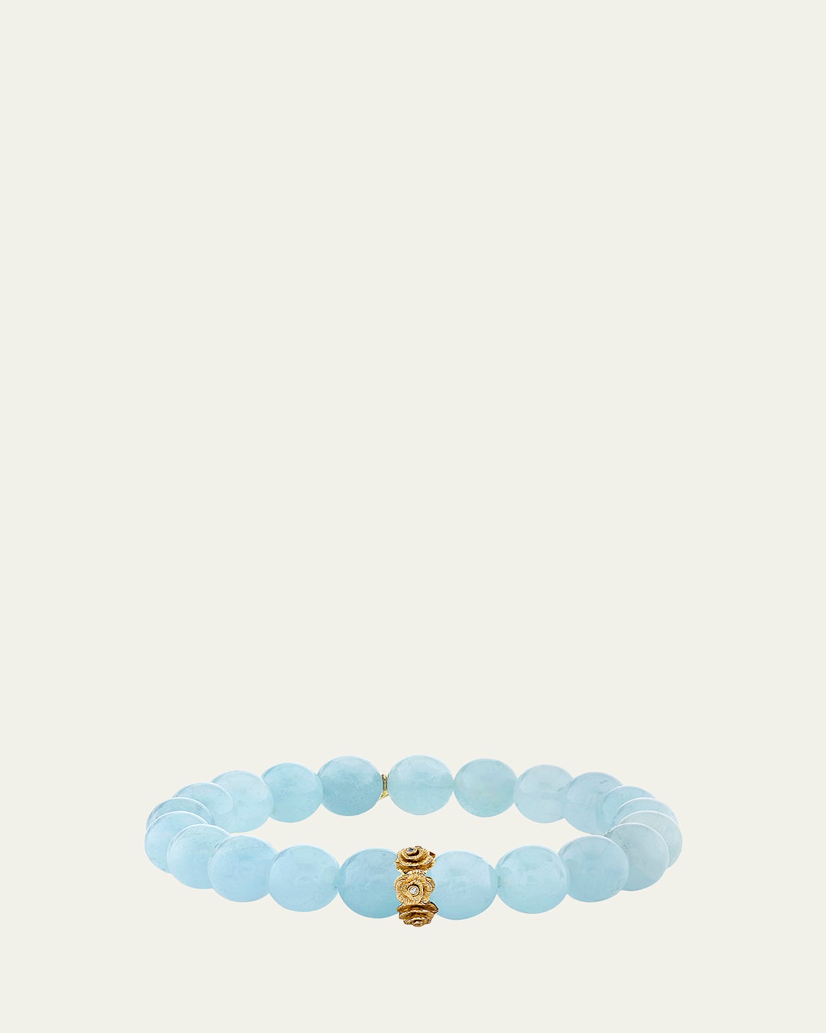 Sydney Evan 14K Diamond Tiny Rose Rondelle on Aquamarine Stretch Bracelet