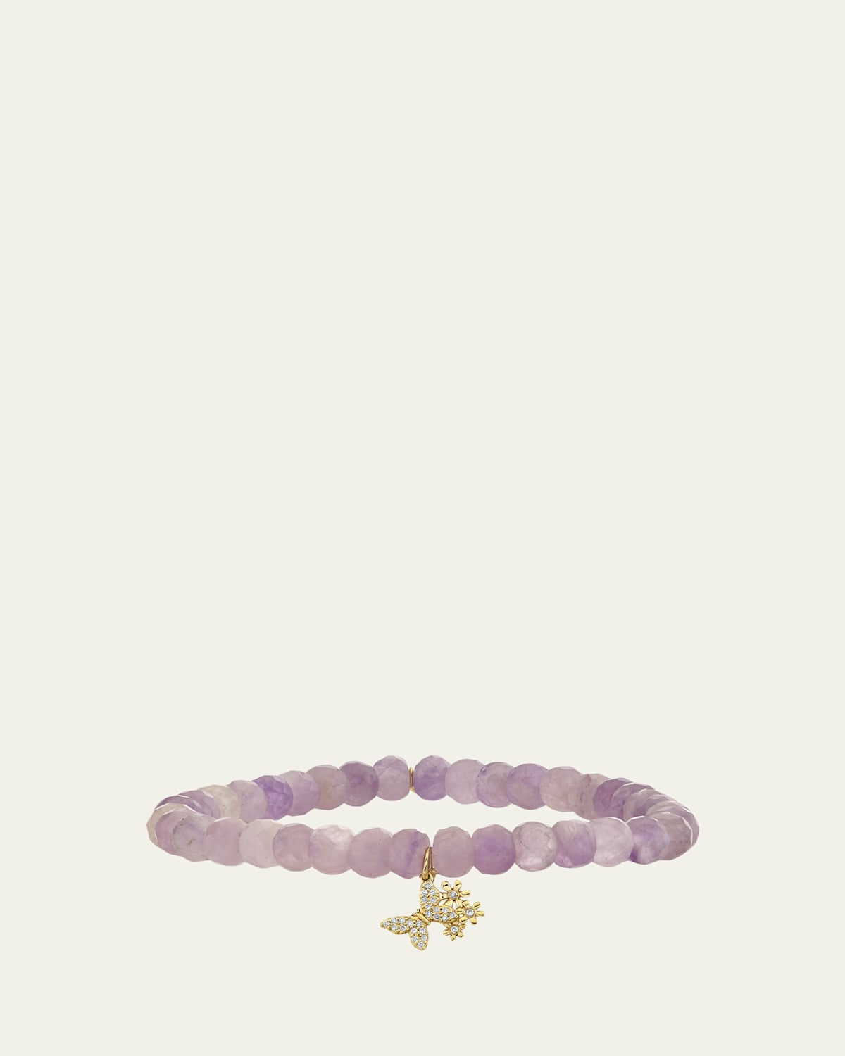 Sydney Evan 14K Gold Diamond Butterfly Daisy Cluster on Lavender Amethyst Bracelet