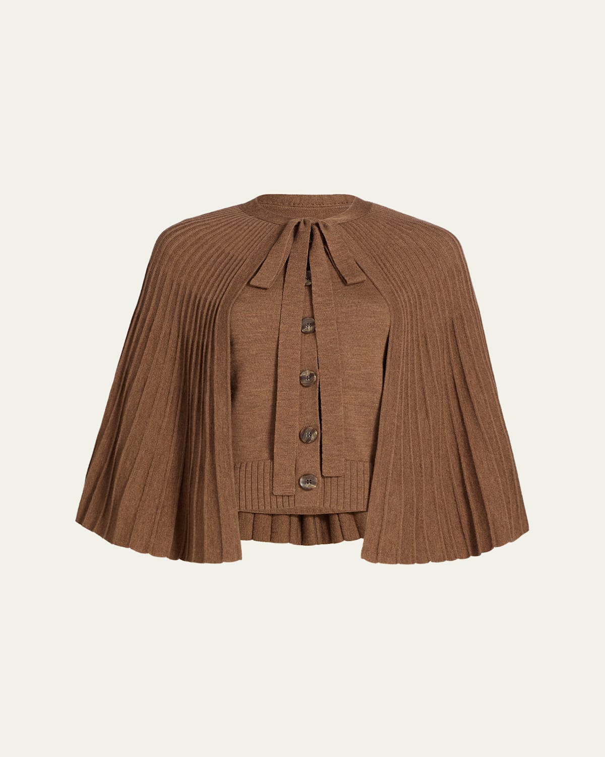 Oscar De La Renta Pleated Wool Cape Cardigan In Brown