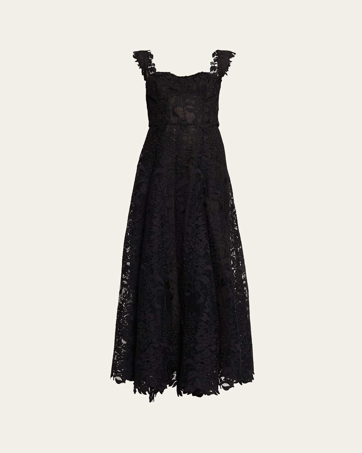 Oscar De La Renta Sleeveless Foxglove Lace Sweetheart-neck Gown In Black