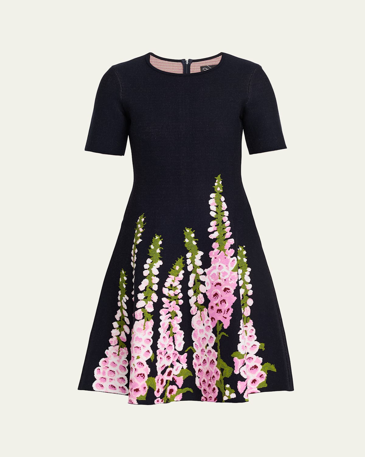 Oscar De La Renta Foxglove Jacquard Knit Short-sleeve Mini Dress In Blue