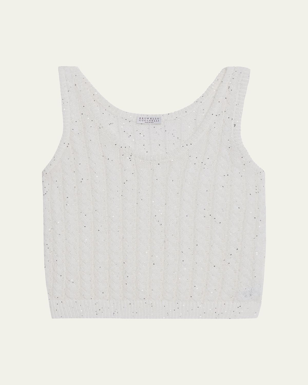 Brunello Cucinelli Linen Pailette Charming Cable Scoop-neck Tank Top In White