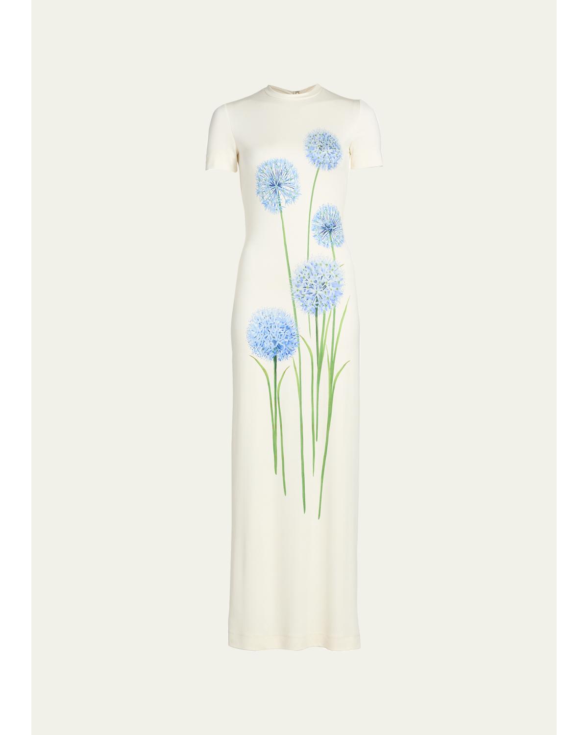 Short-Sleeve Allium Print Jersey Maxi Dress