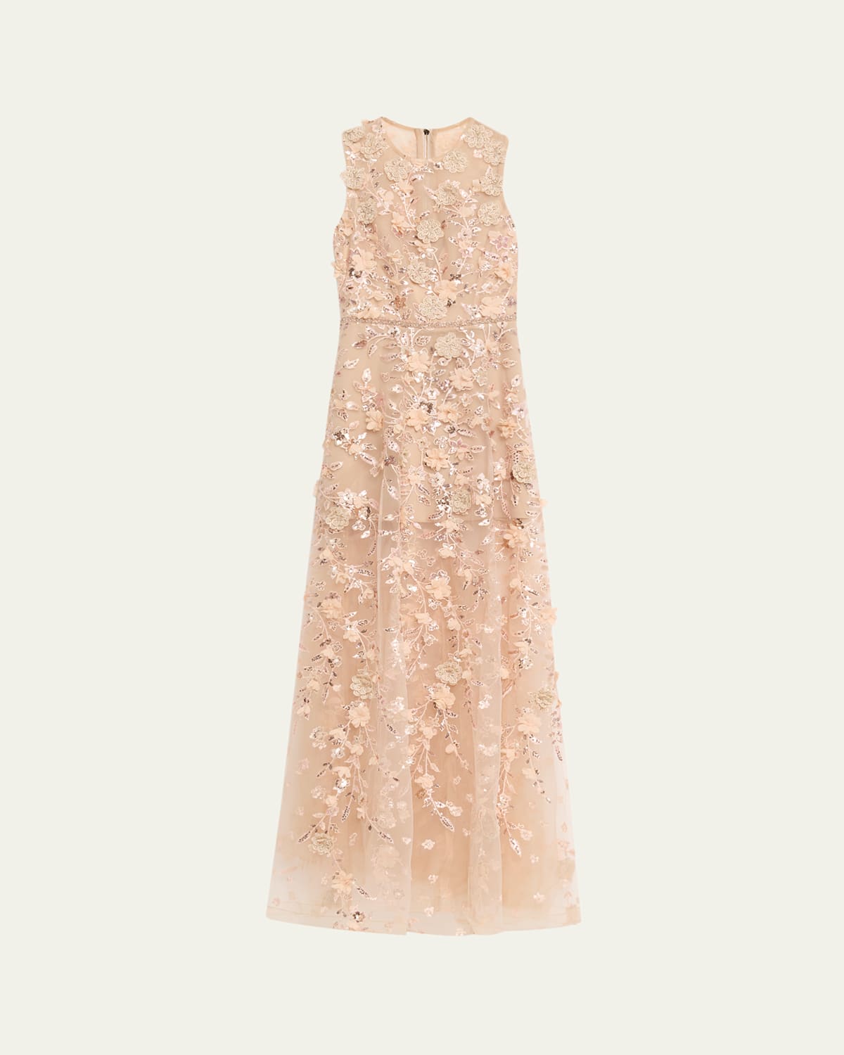 Bronx And Banco Arielle Floral Embroidered Sleeveless Gown In Neutral