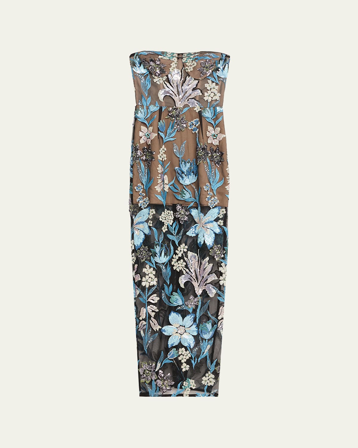 Bronx And Banco Dahlia Strapless Sequined Floral Tulle Gown In Multi