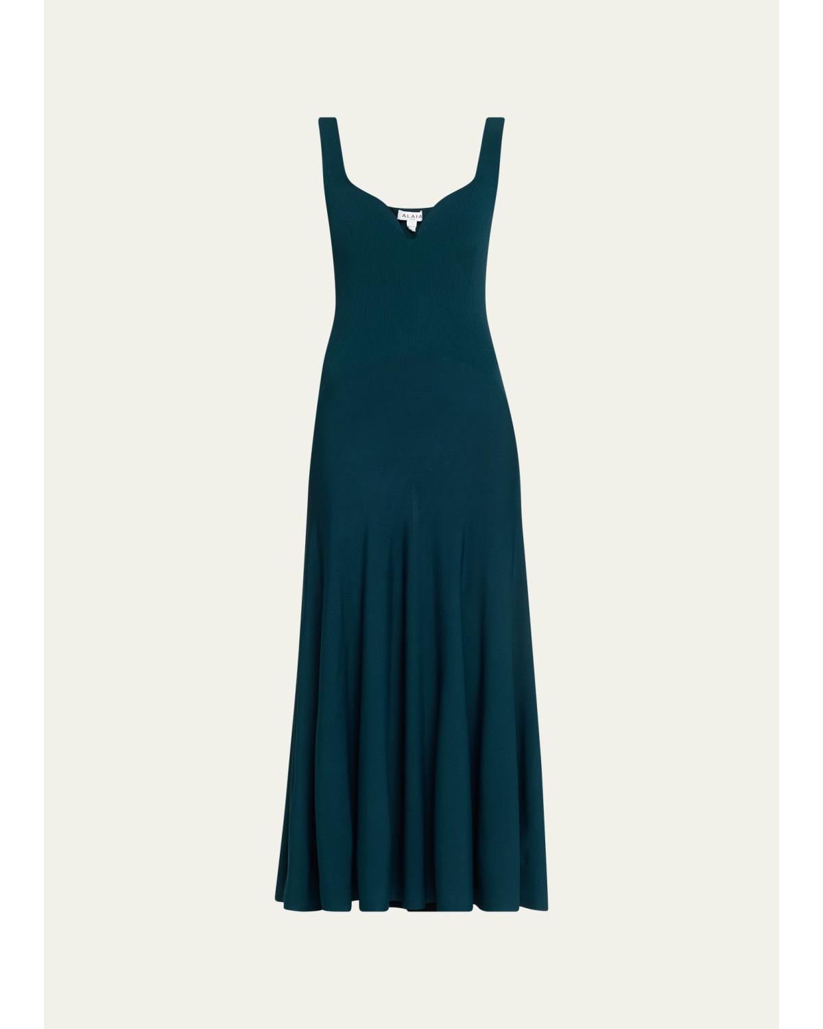 Sweetheart-Neck Rib Drop-Waist Maxi Dress