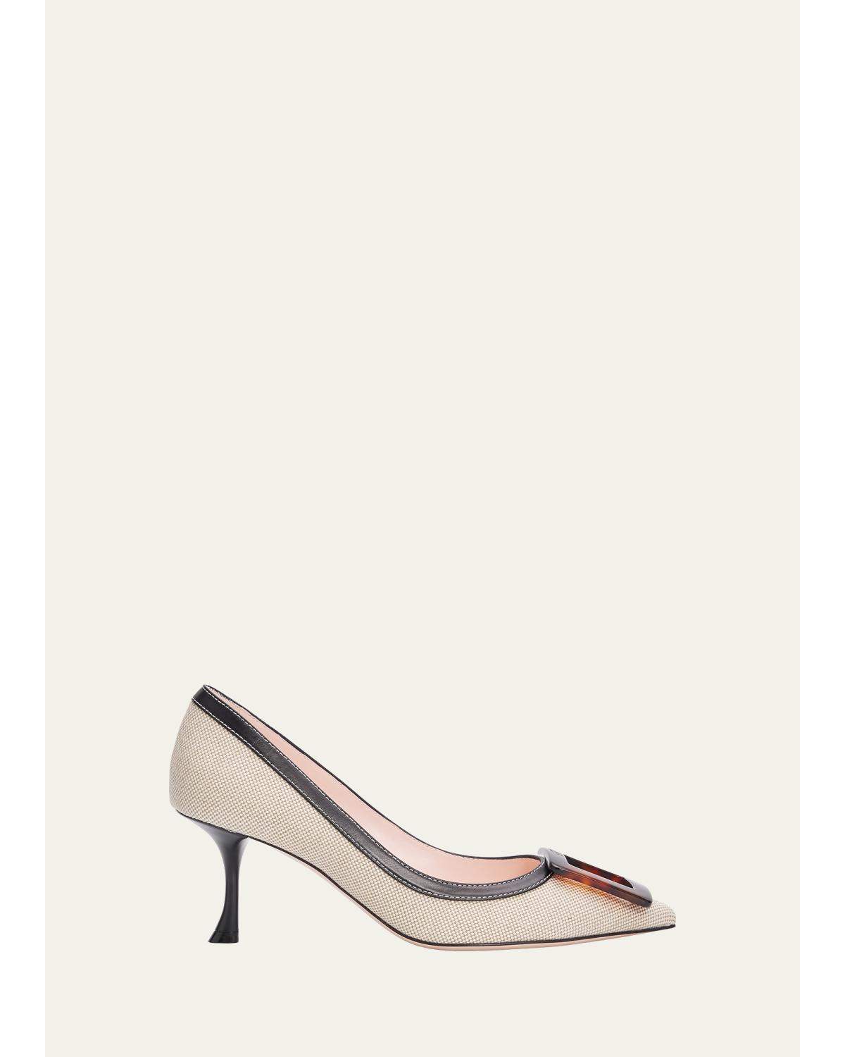 65Mm Viv In The City Canvas And Leather Buckle Pumps