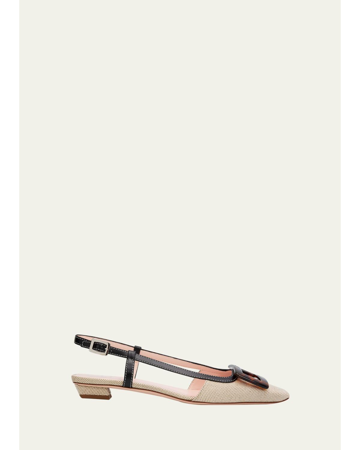 Belle Vivier Canvas Slingback Ballerina Flats