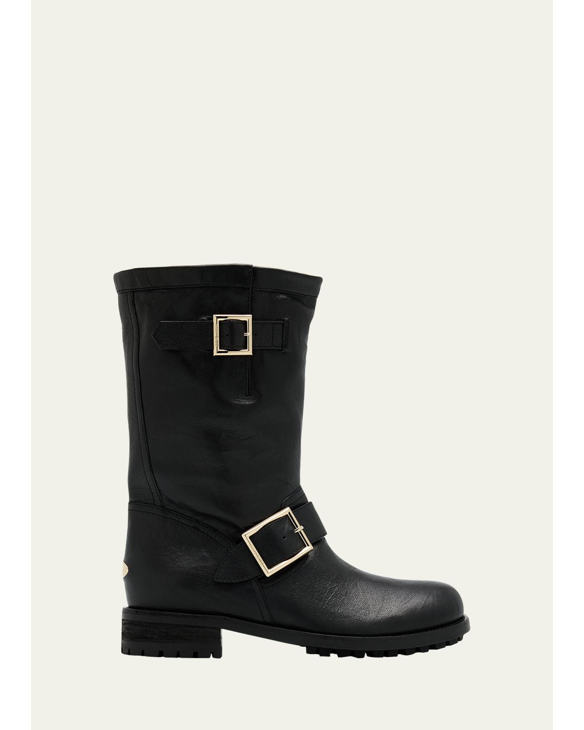 Biker Mid Leather Mid-Calf Boots