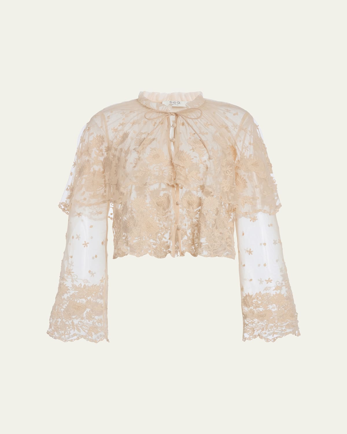 Sea Bronte Embroidered Mesh Capelet Blouse In Pink