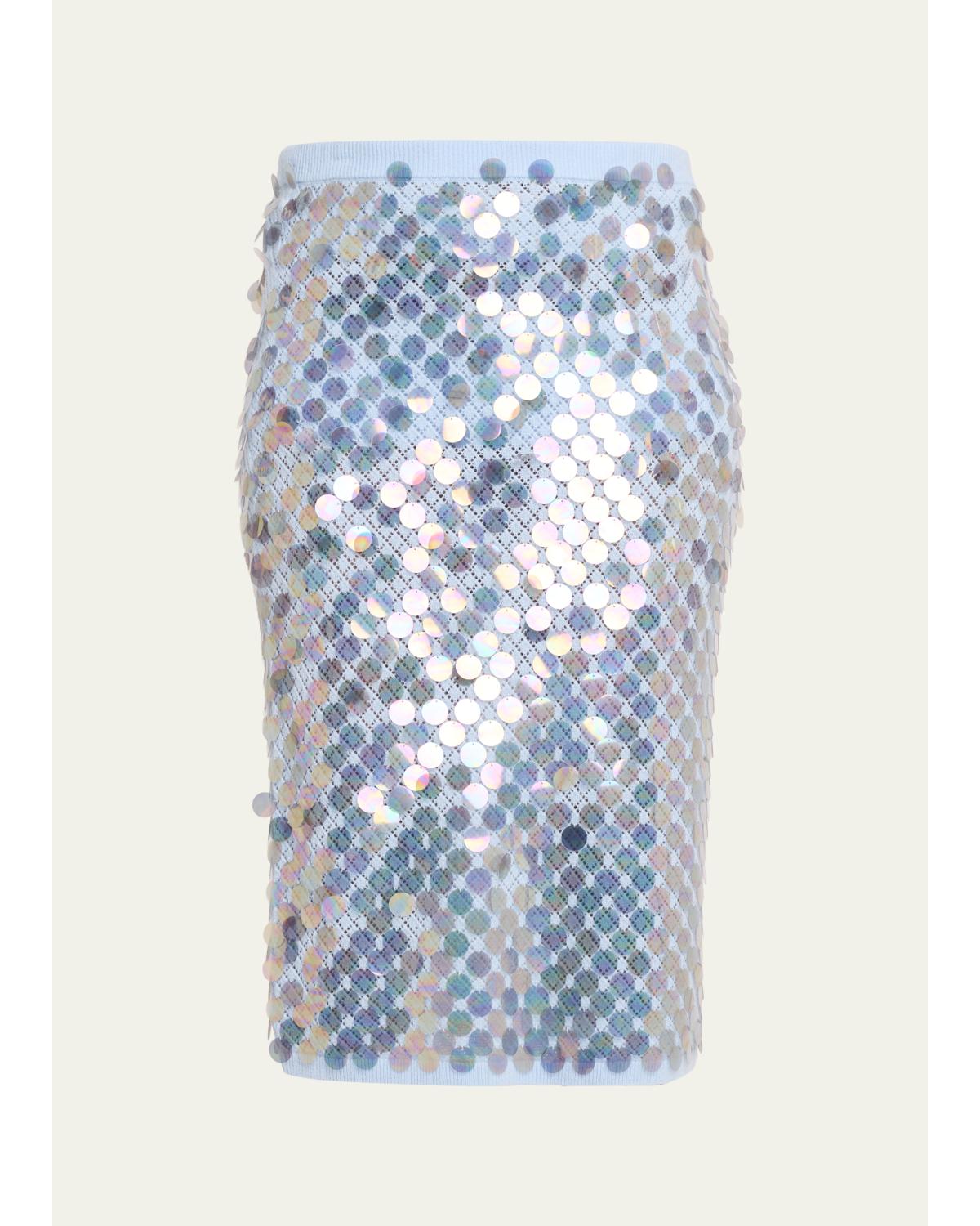 Sequined Wool-Cashmere Pointelle Knit Midi Skirt