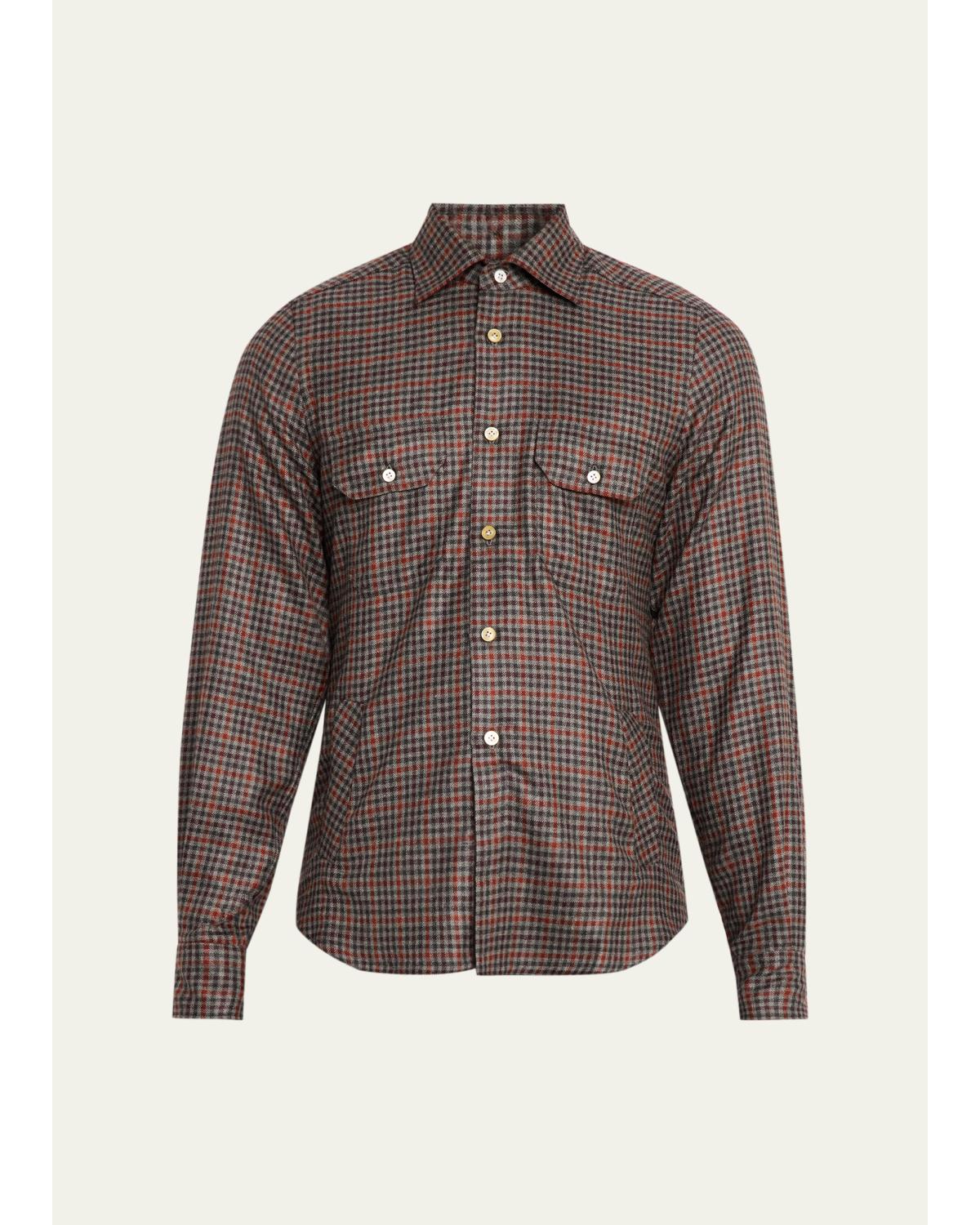Men'S Cotton Check Double-Pocket Button-Down Shirt