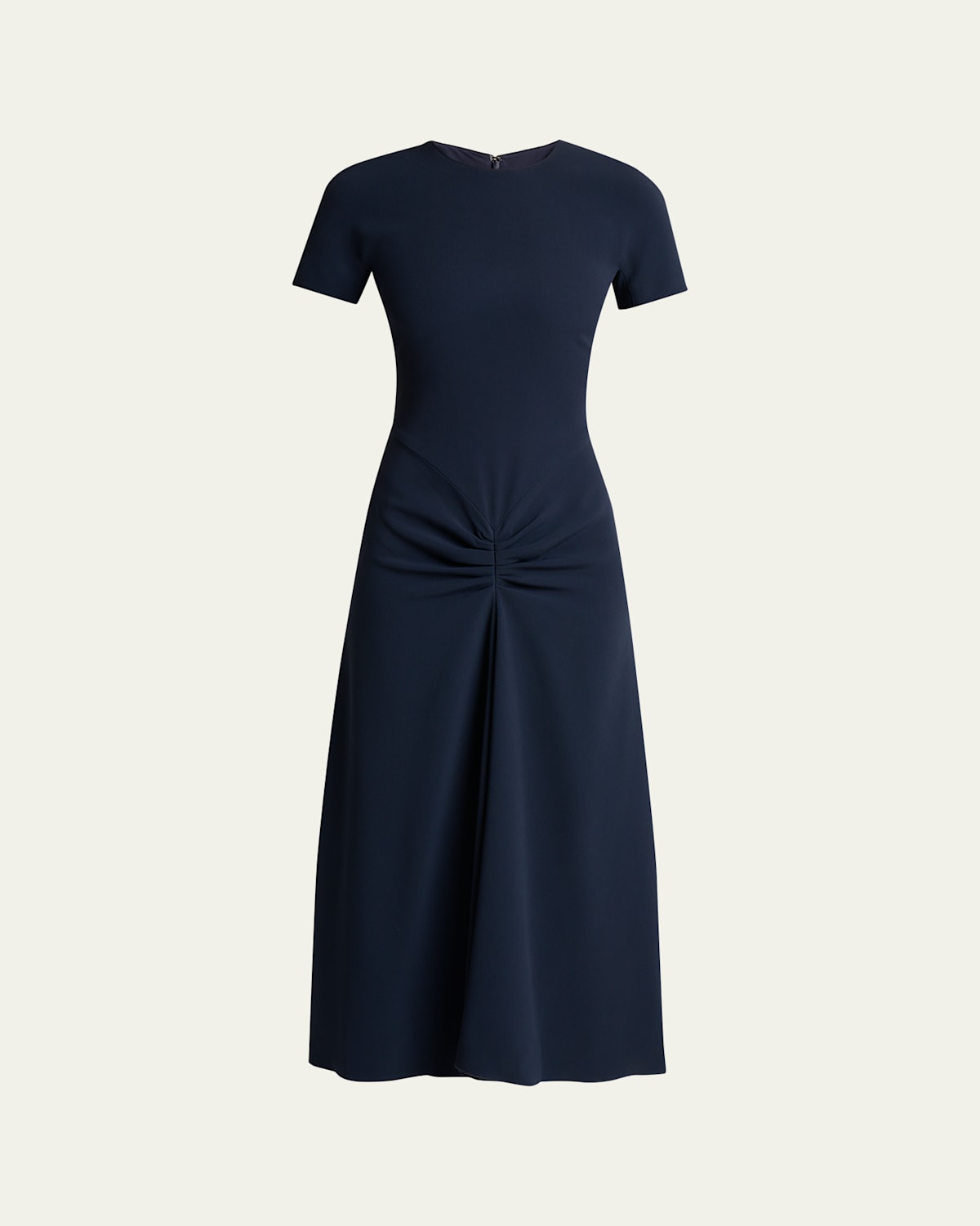 Victoria Beckham Gathered Waist Crepe Midi Dress In Blue