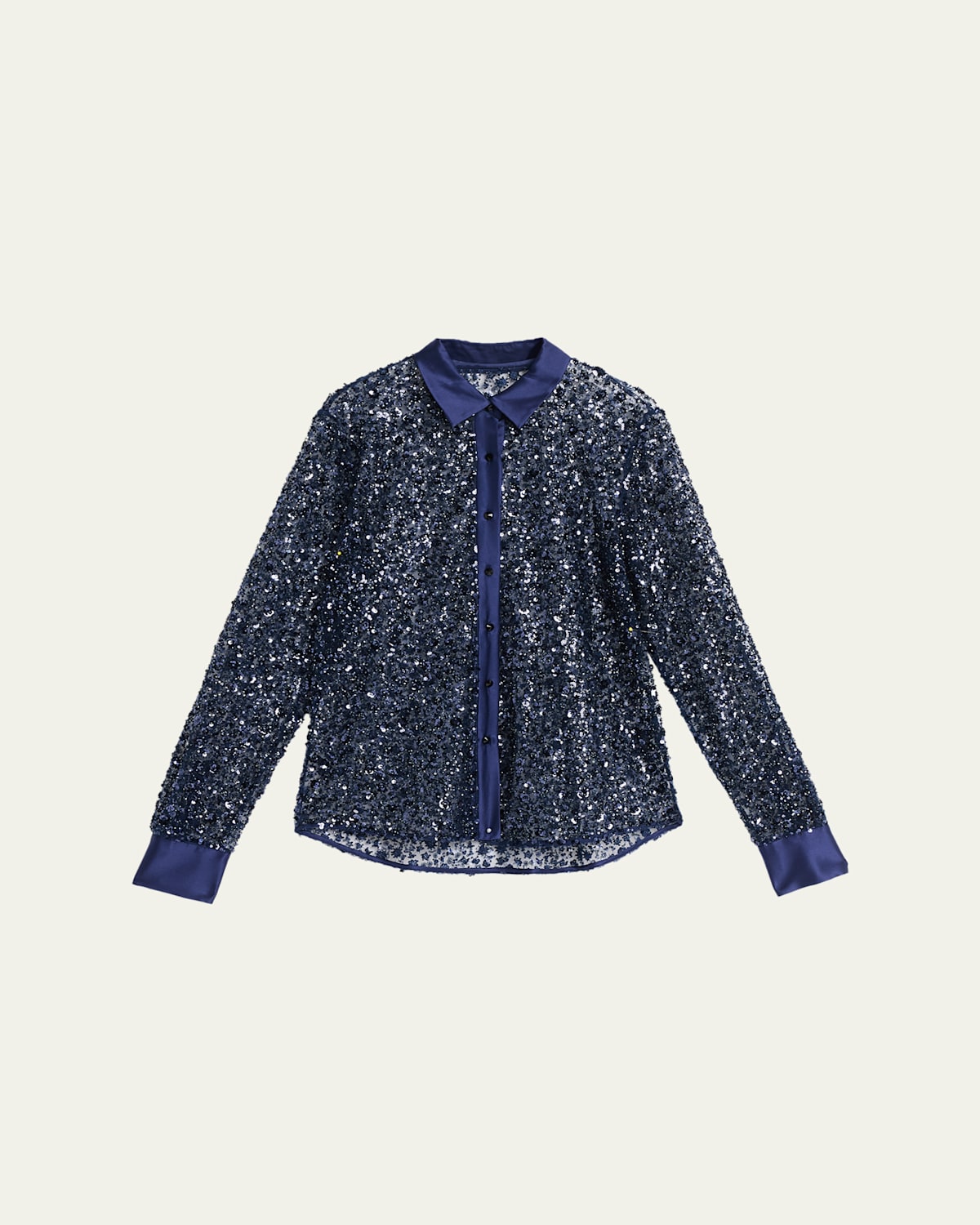 Prabal Gurung Sequined Tulle Slim-fit Button-down Shirt In Blue