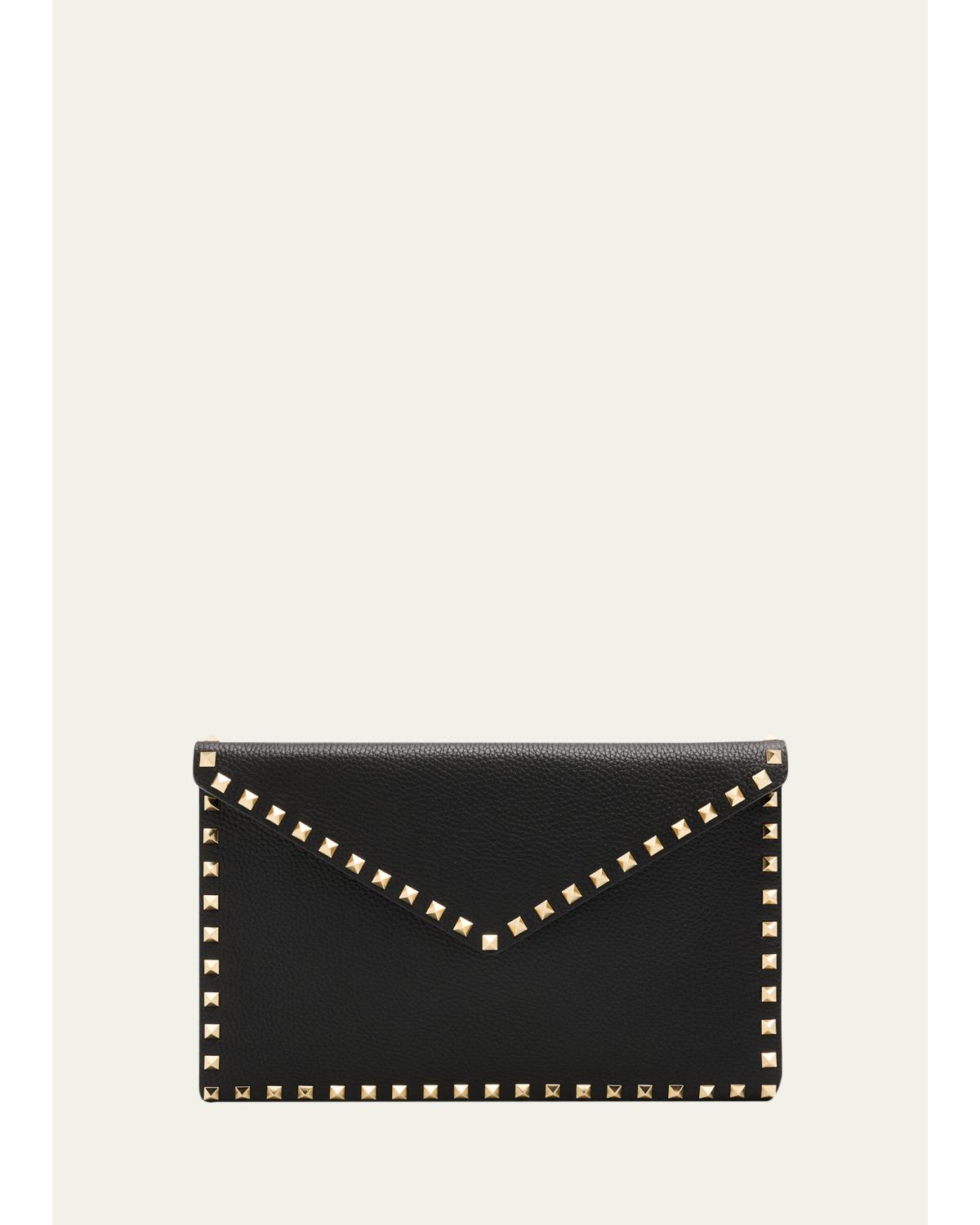 Large Rockstud Leather Flat Pouch Bag