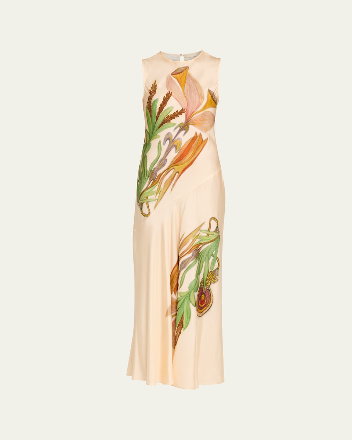 Ulla Johnson Gaea Paneled Printed Silk-satin Midi Dress In Neutral