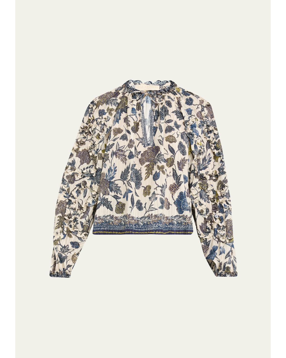 Azrou Floral Long-Sleeve Ruffle Blouse