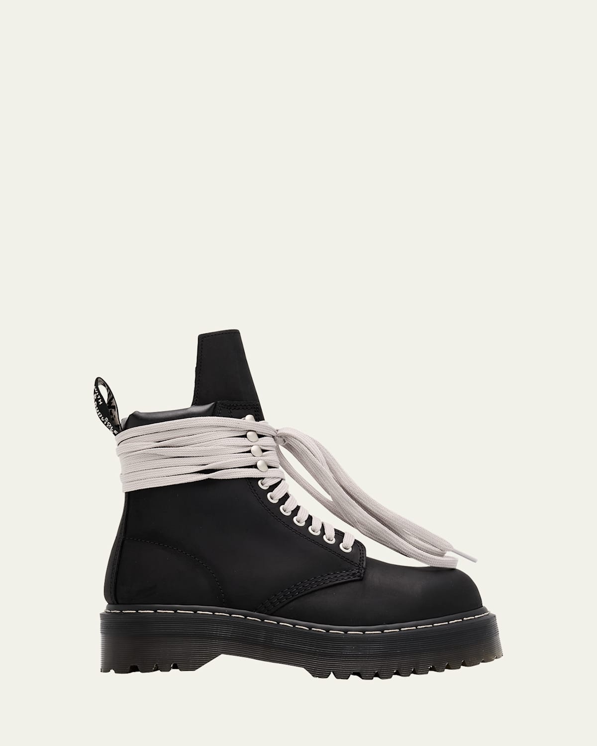 Rick Owens X Dr. Martens Quad Sole Steel Toe Leather Ankle Boots In Black