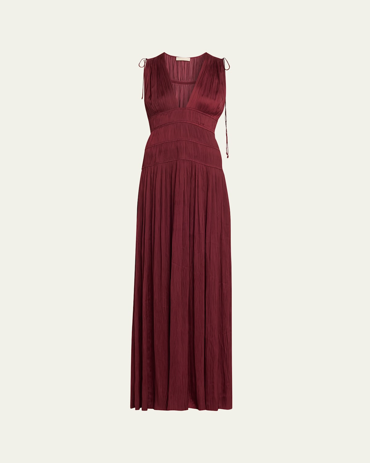 Ulla Johnson Tasneem Pleated Deep-v Satin Gown In Burgundy