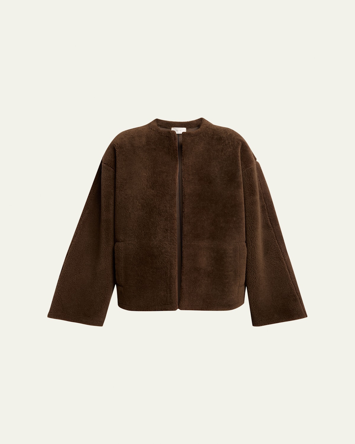 The Row Valorin Lamb Shearling Collarless Jacket In Brown