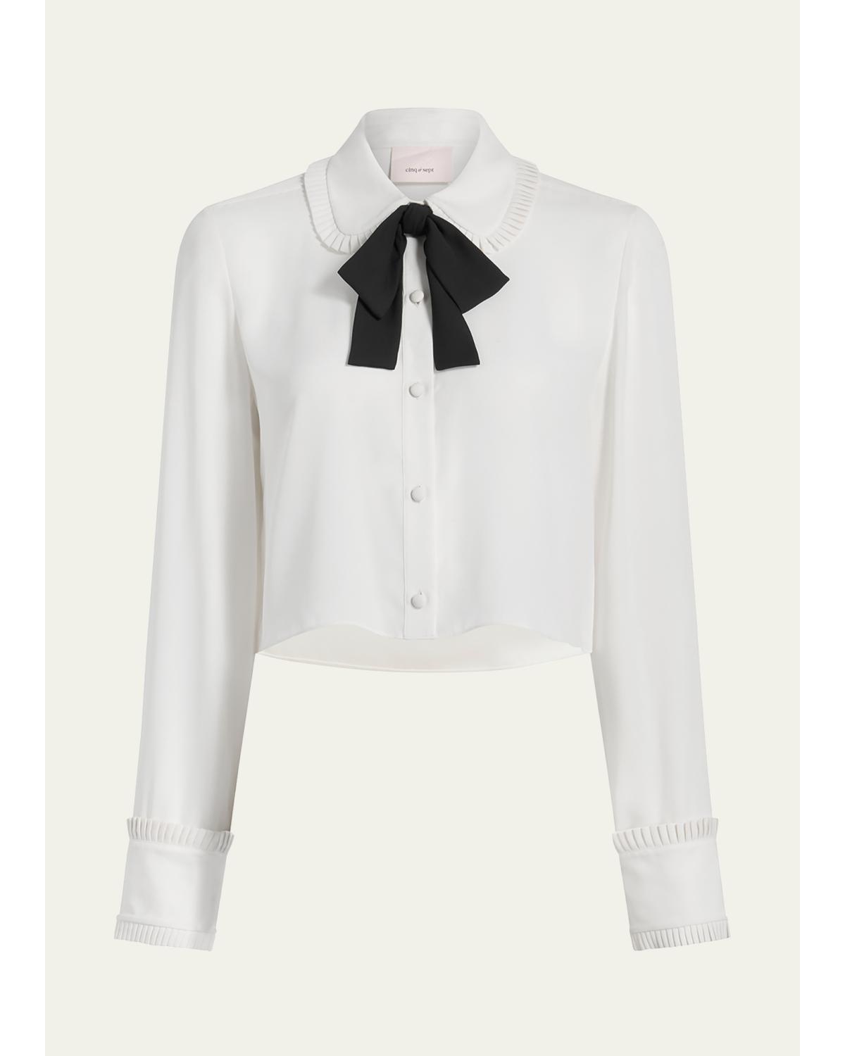Zaida Neck-Tie Cropped Button-Front Shirt