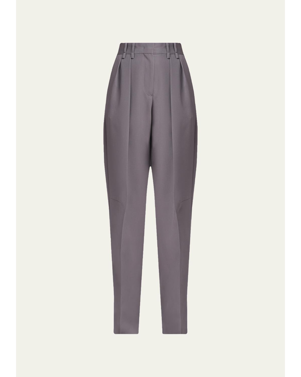 Pleated Wool Straight-Leg Pants