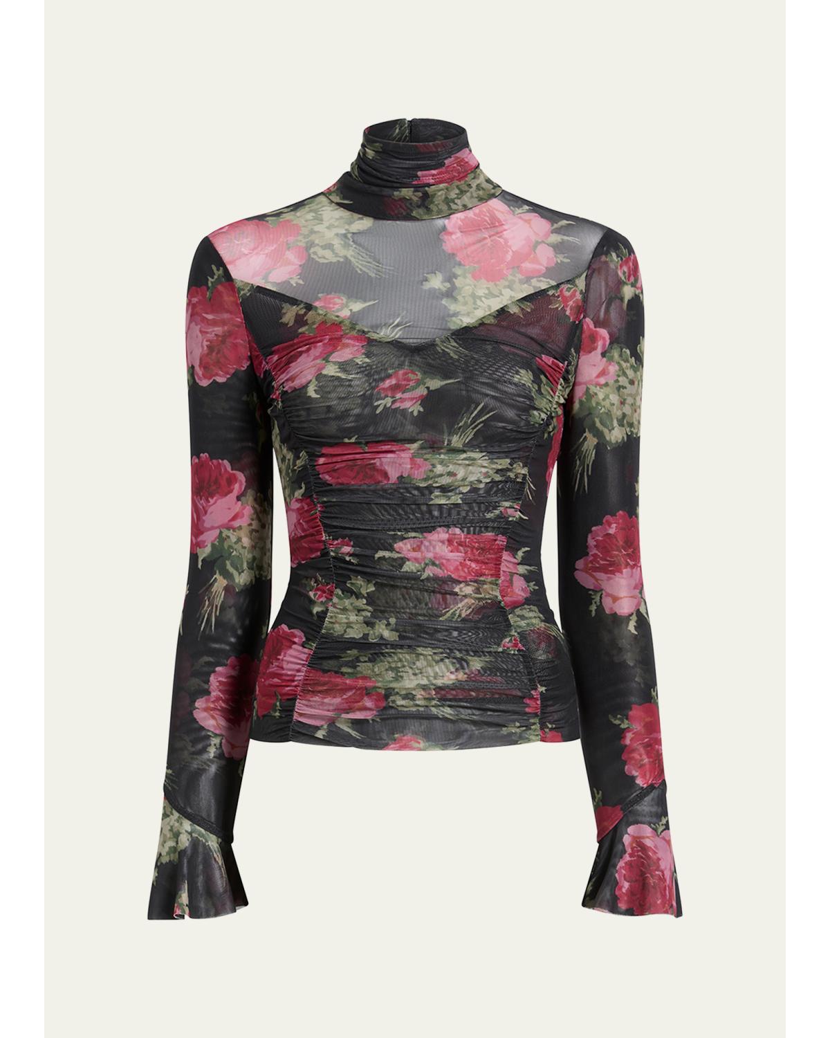 Baroque Roses Lucy Turtleneck Mesh Top